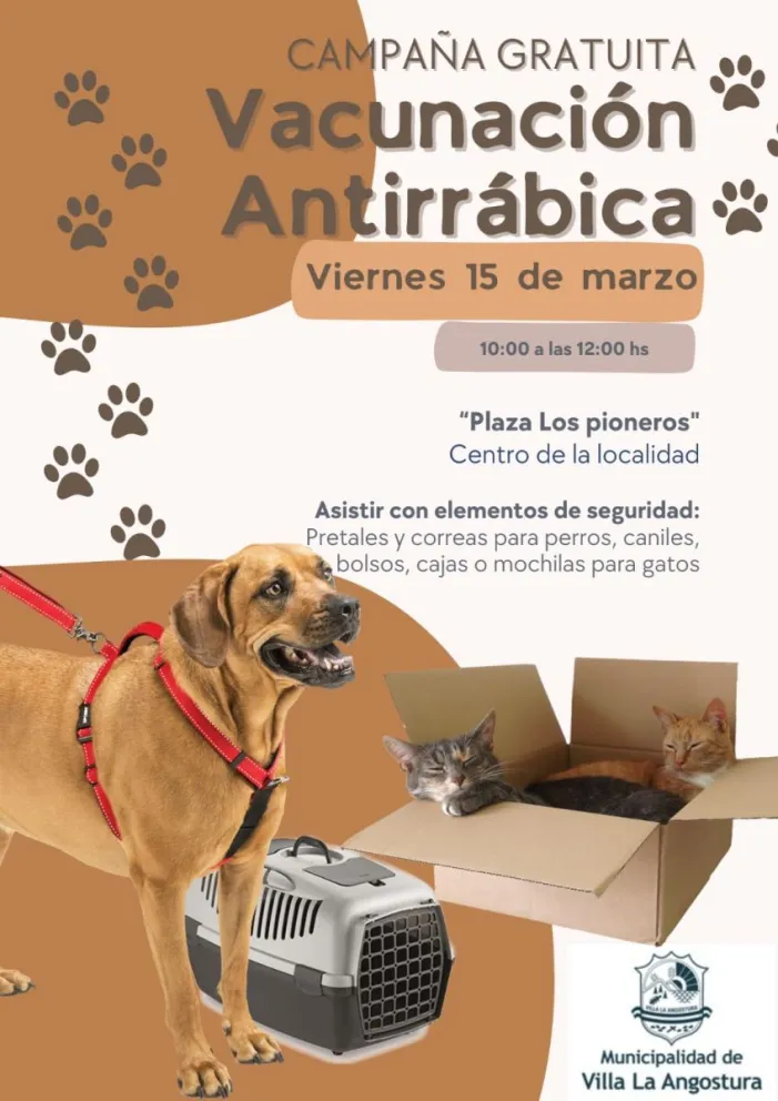 Vacunación antirrábica gratuita para perros y gatos en la Plaza Los Pioneros