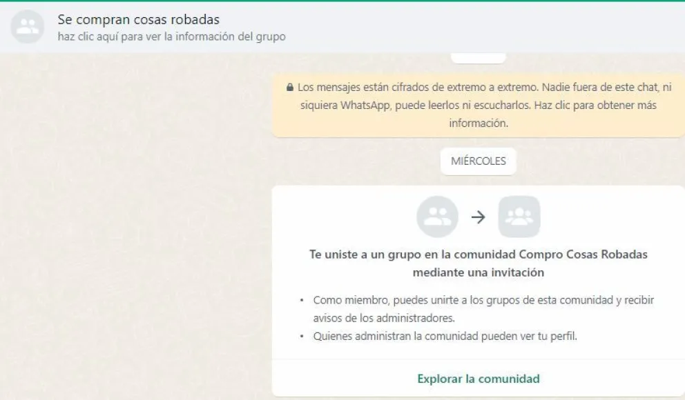 Invitaban a participar de un grupo de WhatsApp dedicado a la compra de objetos robados