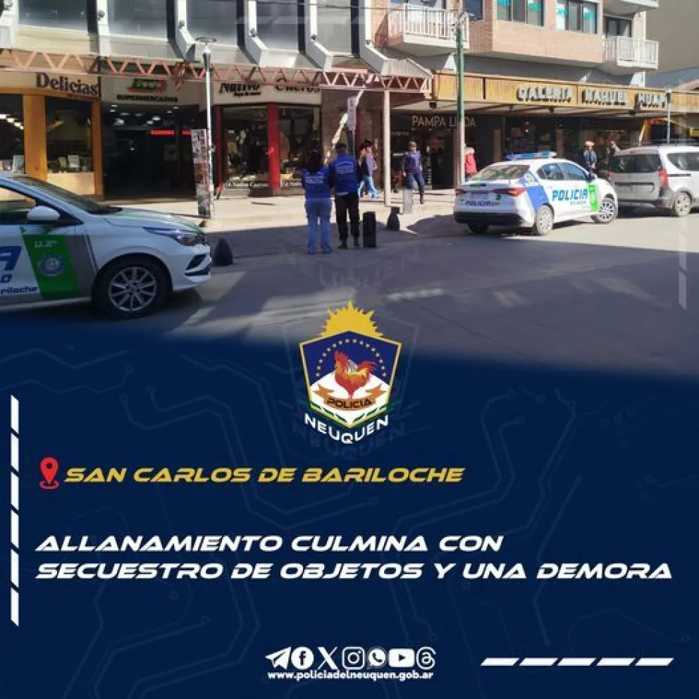 Por un robo cometido en la localidad, realizaron un allanamiento en Bariloche y demoraron a un sospechoso