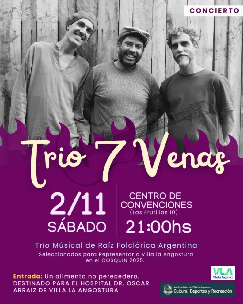 Trío Siete Venas se presenta este sábado con un concierto a beneficio del Hospital