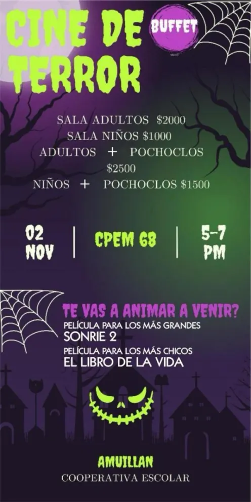 Halloween:  la Cooperadora del CPEM 68 invita a un ciclo de cine de terror