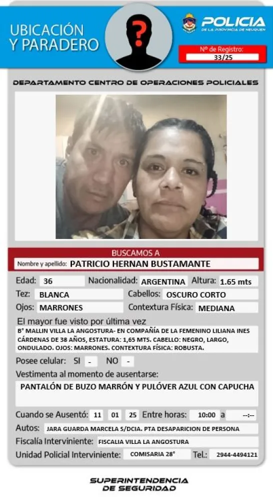 Buscan a un hombre desaparecido en Villa La Angostura