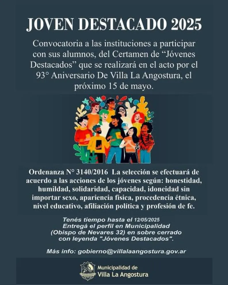 Extienden la convocatoria para postular Jóvenes Destacados de la localidad 