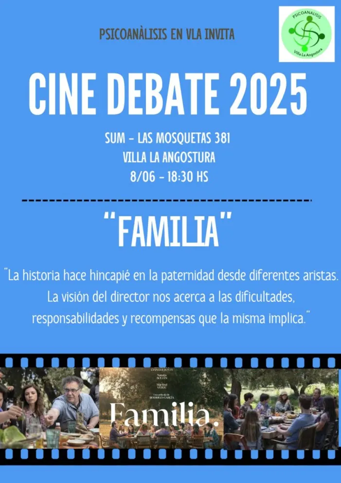 Cine debate en Villa La Angostura: "Psicoanálisis en VLA" invita a reflexionar con la película “Familia”